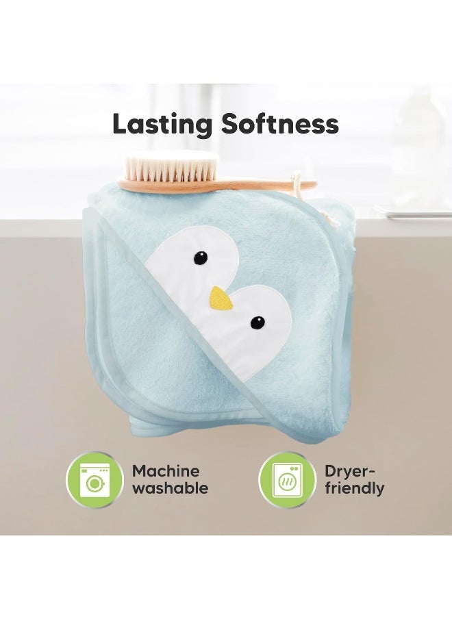 KeaBabies Baby Hooded Towel - Viscose Derived from Bamboo Baby Towel, Toddler Bath Towel, Infant Towels, Large Hooded Towel, Soft Baby Towels with Hood for Girls, Babies, Newborn Boys (Penguin)