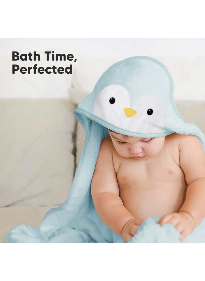 KeaBabies Baby Hooded Towel - Viscose Derived from Bamboo Baby Towel, Toddler Bath Towel, Infant Towels, Large Hooded Towel, Soft Baby Towels with Hood for Girls, Babies, Newborn Boys (Penguin)