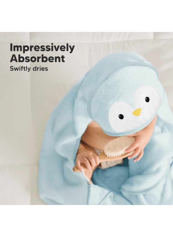 KeaBabies Baby Hooded Towel - Viscose Derived from Bamboo Baby Towel, Toddler Bath Towel, Infant Towels, Large Hooded Towel, Soft Baby Towels with Hood for Girls, Babies, Newborn Boys (Penguin)