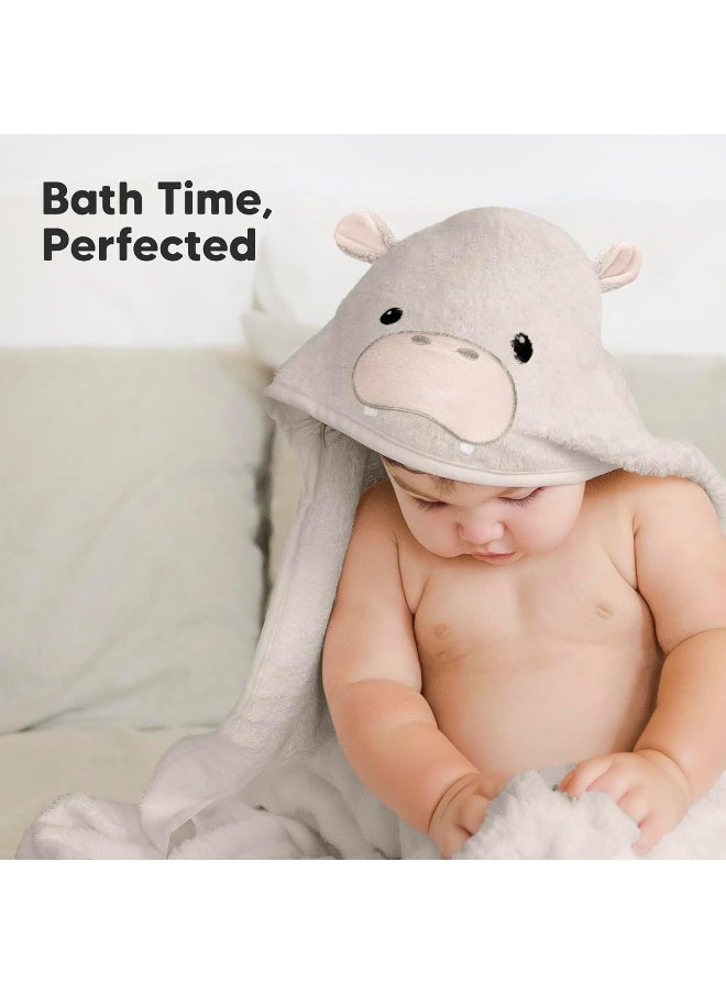 KeaBabies Baby Hooded Towel - Viscose Derived from Bamboo Toddler Bath Towel, Infant Towels, Large Hooded Towel, Organic Baby Towels with Hood for Girls, Babies, Newborn Boys (Hippo)
