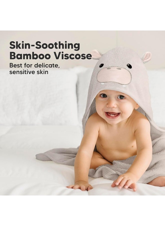 KeaBabies Baby Hooded Towel - Viscose Derived from Bamboo Toddler Bath Towel, Infant Towels, Large Hooded Towel, Organic Baby Towels with Hood for Girls, Babies, Newborn Boys (Hippo)