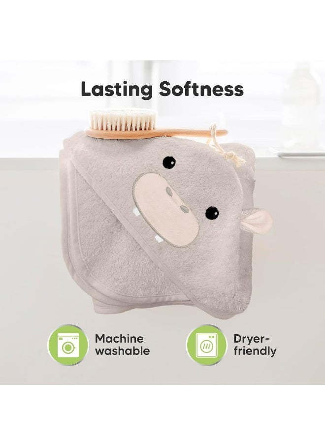 KeaBabies Baby Hooded Towel - Viscose Derived from Bamboo Toddler Bath Towel, Infant Towels, Large Hooded Towel, Organic Baby Towels with Hood for Girls, Babies, Newborn Boys (Hippo)