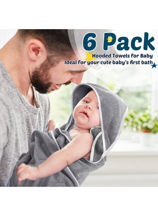 Chumia 6 Pack Baby Bath Towel Coral Fleece Soft Absorbent Newborn Hooded Towel for Kid 30 x 30 Inch Toddler Bath Blanket for Babies Infant Shower Gift