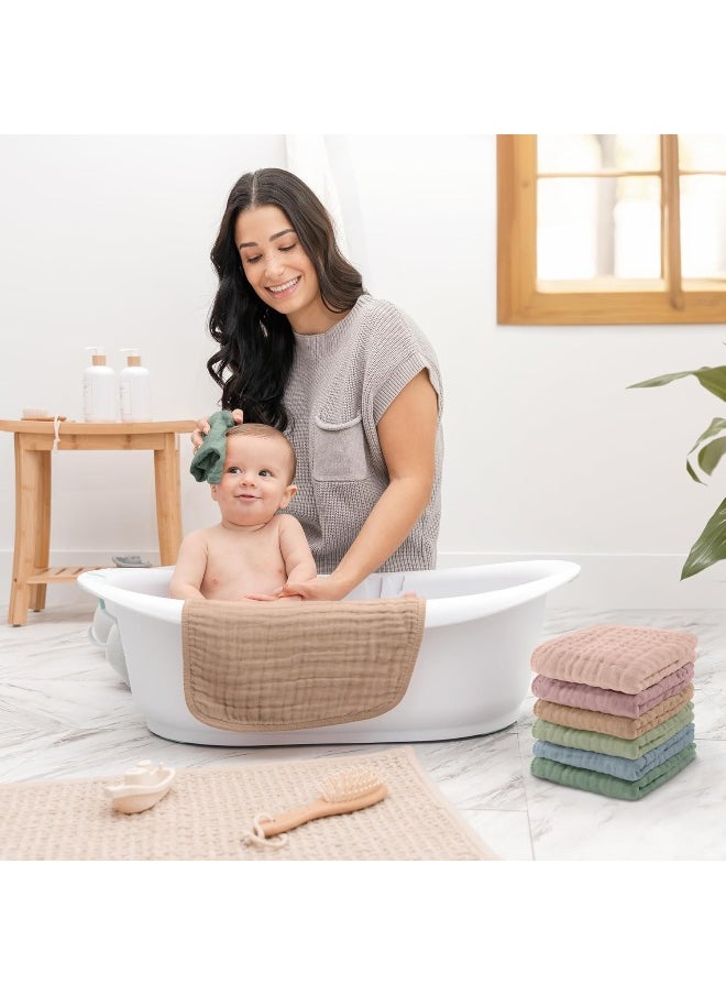 Baby Washcloths, Muslin Cotton Towels, Large 10”x10” Wash Cloths Soft on Sensitive Skin, Absorbent for Boys & Girls, Newborn Baby & Toddlers Essentials Shower Registry Gift (Multicolor, Pack of 10)