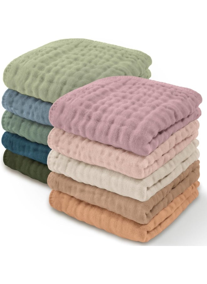 Baby Washcloths, Muslin Cotton Towels, Large 10”x10” Wash Cloths Soft on Sensitive Skin, Absorbent for Boys & Girls, Newborn Baby & Toddlers Essentials Shower Registry Gift (Multicolor, Pack of 10)