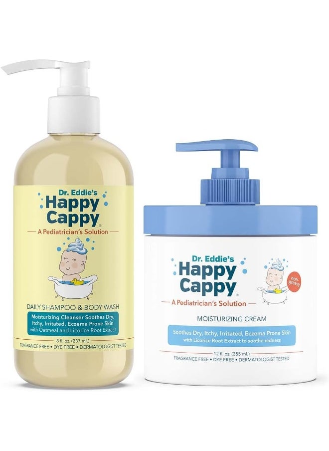 Happy Cappy Baby Shampoo and Body Wash and Moisturizing Cream Bundle