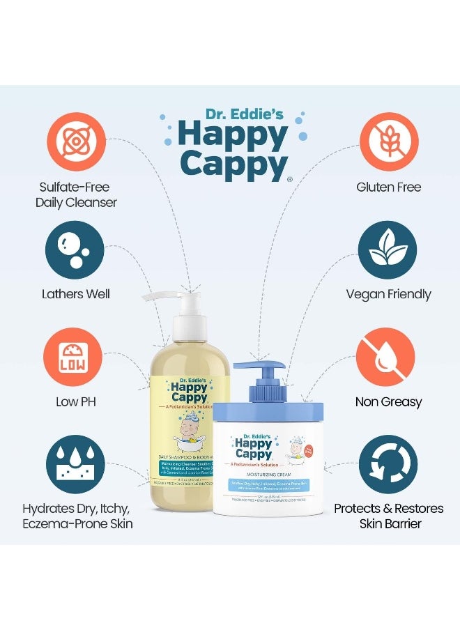 Happy Cappy Baby Shampoo and Body Wash and Moisturizing Cream Bundle