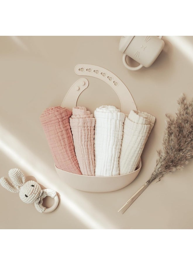Konssy Baby Muslin Washcloths 7 Pack -100% Cotton Baby Bath Washcloths, Soft Baby Wash Cloths and Absorbent Burp Cloths for Newborn Kids Girls and Boys, 11x11 inches