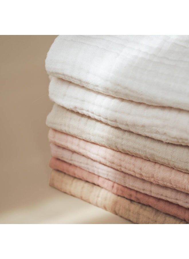 Konssy Baby Muslin Washcloths 7 Pack -100% Cotton Baby Bath Washcloths, Soft Baby Wash Cloths and Absorbent Burp Cloths for Newborn Kids Girls and Boys, 11x11 inches
