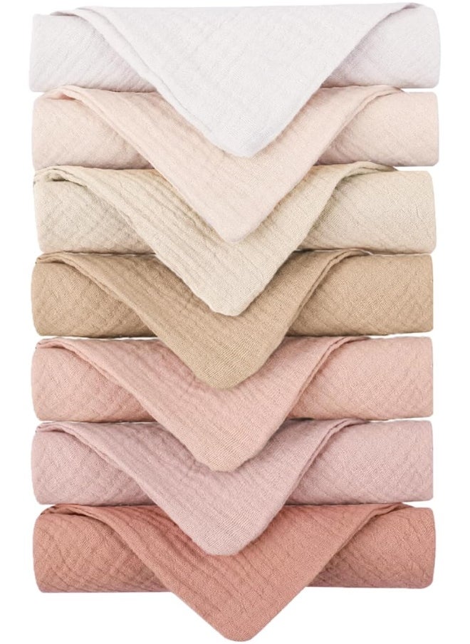 Konssy Baby Muslin Washcloths 7 Pack -100% Cotton Baby Bath Washcloths, Soft Baby Wash Cloths and Absorbent Burp Cloths for Newborn Kids Girls and Boys, 11x11 inches