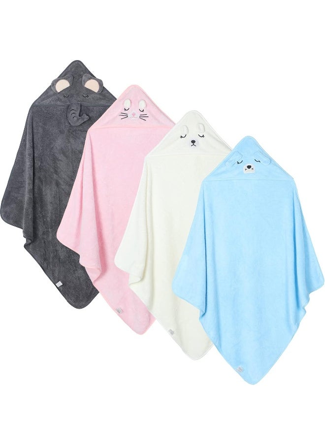 Eccliy 4 Pack Baby Bath Towel Cute Animal Face Coral Fleece Baby Bath Towels Poncho Cape for Boy and Girl (Kitten, Puppy, Bear, Elephant)