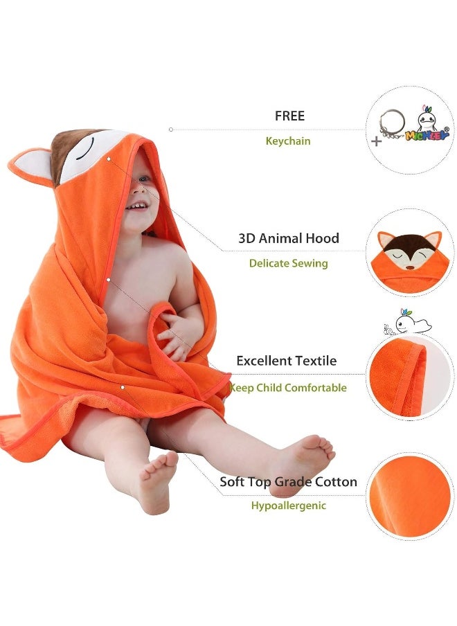 MICHLEY Animal Face Hooded Baby Towel Cotton Bathrobe for Boys Girls 0-6 Year