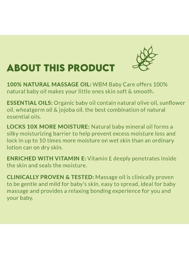 WBM Care Baby Oil-Moisturizing Baby Massage Oil|Mineral Oil Free With 100% Natural Ingredients And Vitamin E - 10 Oz