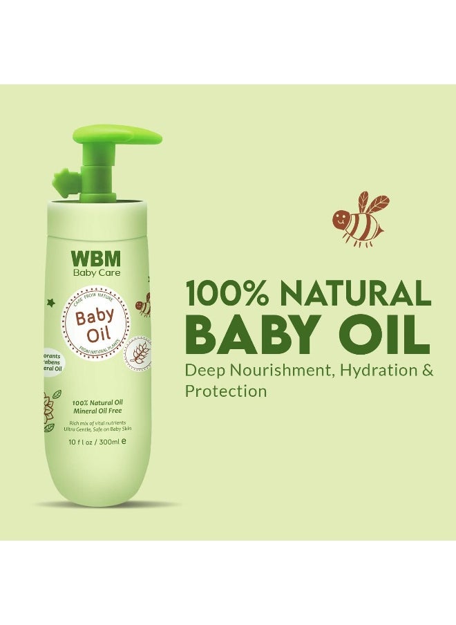 WBM Care Baby Oil-Moisturizing Baby Massage Oil|Mineral Oil Free With 100% Natural Ingredients And Vitamin E - 10 Oz
