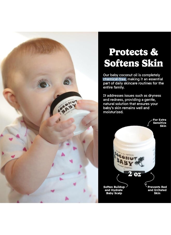 Coconut Essentials Baby Oil for Hair & Skin Care, Natural & Organic, Oil for Cradle Cap, and Infant Scalp Relief, Hair Oil for Adult and Newborn, Sensitive Skin Moisturizer, Unscented - 2 fl oz