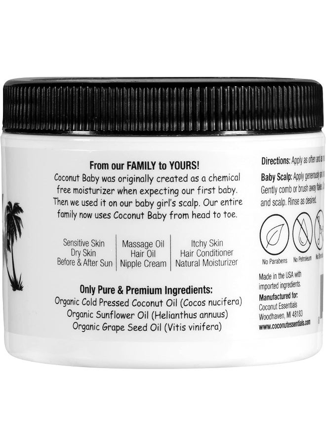 Coconut Essentials Baby Oil for Hair & Skin Care, Natural & Organic, Oil for Cradle Cap, and Infant Scalp Relief, Hair Oil for Adult and Newborn, Sensitive Skin Moisturizer, Unscented - 2 fl oz