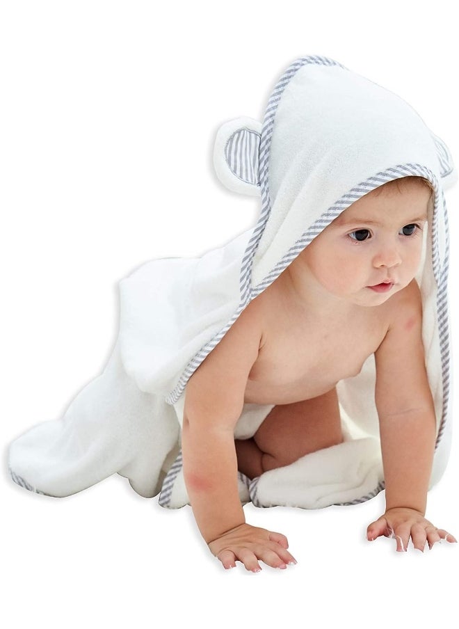HIPHOP PANDA Bamboo Hooded Baby Towel - Softest Hooded Bath Towel with Bear Ears for Babies, Toddler, Infant - Ultra Absorbent and Hypoallergenic, Natural Baby Towel Perfect (30 80cm, White)