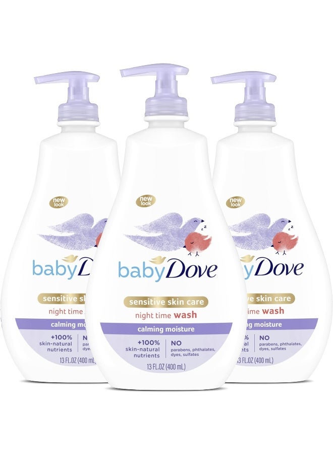 Baby Dove Calming Moisture Sensitive Skin Night Time Wash, 3 Pack Hypoallergenic and Tear-Free Bath Wash, Scented, Suitable for Newborns, 400 ml (3x 13.52 oz)