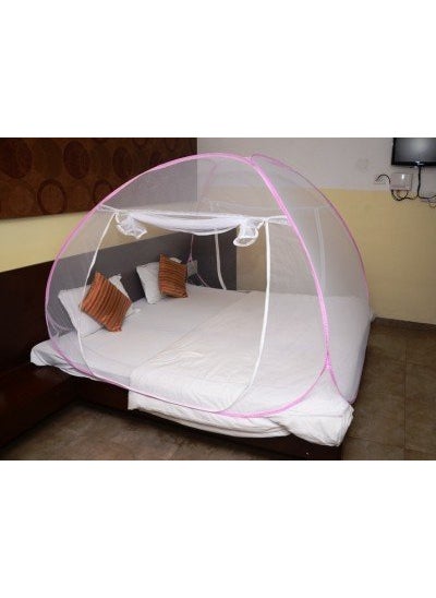 ANS Mosquito Net for Single Bed Pink Foldable Twist Pattern for Babies and Adult