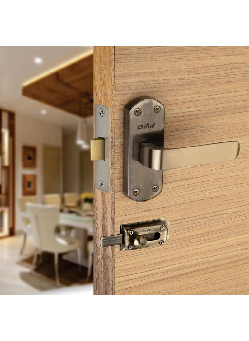 SARDAR 07 Antique 5 Iron Bathroom Door Handle Set with Keyless Baby LatchTower BoltPush to Close Latch with Door Latch
