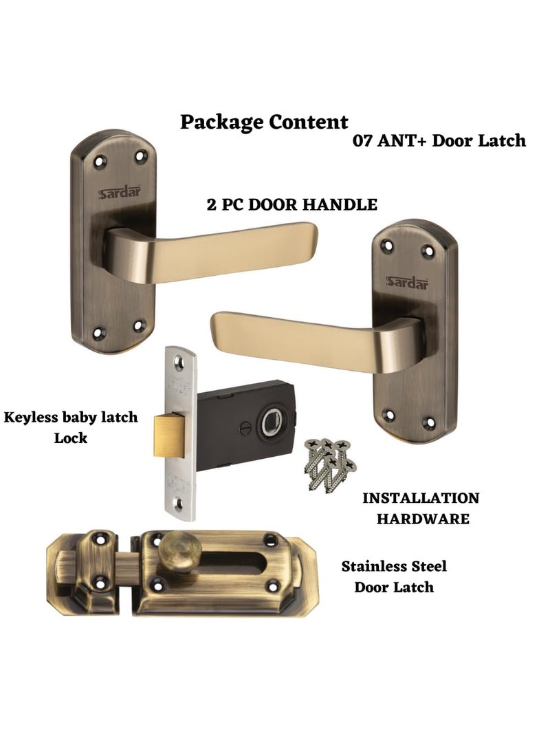 SARDAR 07 Antique 5 Iron Bathroom Door Handle Set with Keyless Baby LatchTower BoltPush to Close Latch with Door Latch