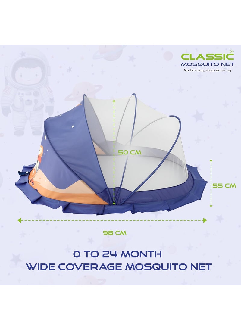 Classic Mosquito Net for Baby Astronaut Print Bottomless Net for Infants for Safe Easy Use Ensures Your Babys Safe Sleep 98cmX55cmX50cm 0 to 24 Months Blue