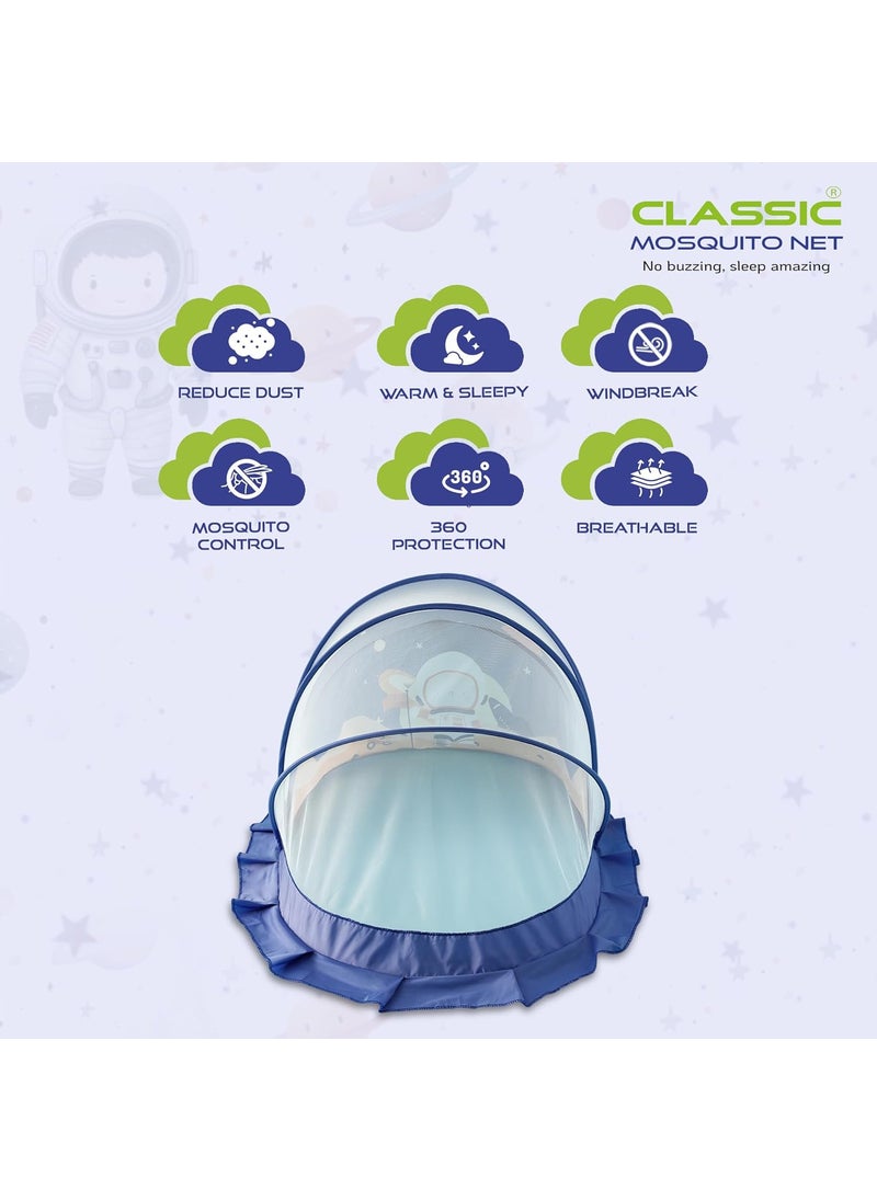 Classic Mosquito Net for Baby Astronaut Print Bottomless Net for Infants for Safe Easy Use Ensures Your Babys Safe Sleep 98cmX55cmX50cm 0 to 24 Months Blue