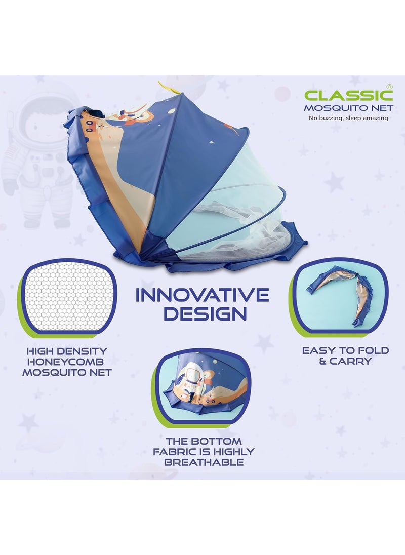 Classic Mosquito Net for Baby Astronaut Print Bottomless Net for Infants for Safe Easy Use Ensures Your Babys Safe Sleep 98cmX55cmX50cm 0 to 24 Months Blue