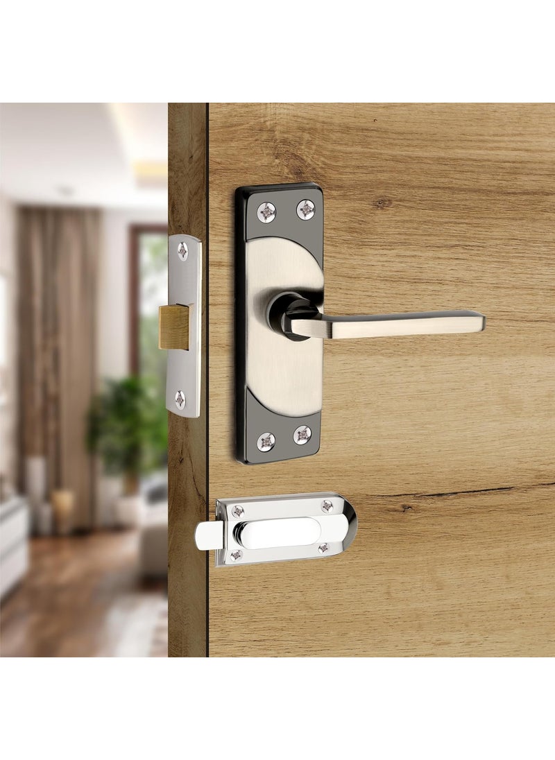 SARDAR KD 5 Black Silver Iron Baby Latch Bathroom Door Handle Mortise Handle with Baby Latch Keyless Handle Bathroom Tower Bolt for Bathroom Push to Close Latch with Door Latch