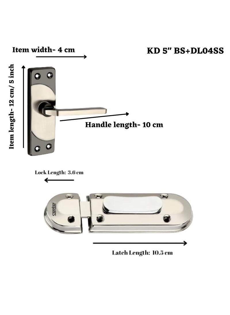 SARDAR KD 5 Black Silver Iron Baby Latch Bathroom Door Handle Mortise Handle with Baby Latch Keyless Handle Bathroom Tower Bolt for Bathroom Push to Close Latch with Door Latch