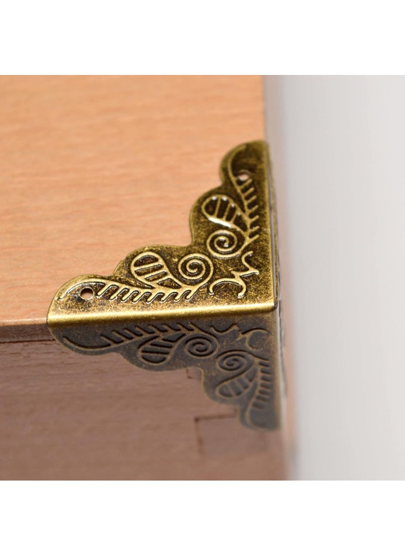 20 Pcs Vintage Bronze Corner Protectors Decorative Metal Edge Covers Antique Triangle Safety Guards Retro Right Angle Bracket with Nail for Furniture Jewelry Box Wood Case Small Size Side Length1