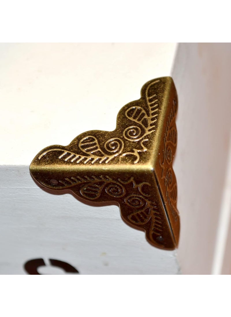 20 Pcs Vintage Bronze Corner Protectors Decorative Metal Edge Covers Antique Triangle Safety Guards Retro Right Angle Bracket with Nail for Furniture Jewelry Box Wood Case Small Size Side Length1