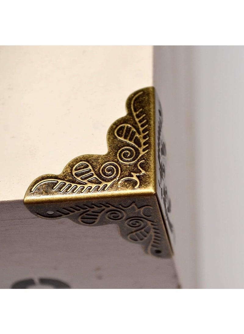 20 Pcs Vintage Bronze Corner Protectors Decorative Metal Edge Covers Antique Triangle Safety Guards Retro Right Angle Bracket with Nail for Furniture Jewelry Box Wood Case Small Size Side Length1