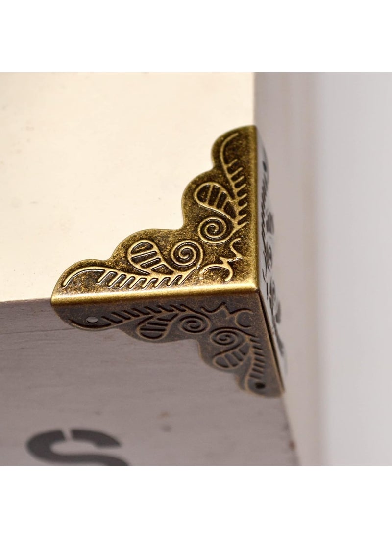 20 Pcs Vintage Bronze Corner Protectors Decorative Metal Edge Covers Antique Triangle Safety Guards Retro Right Angle Bracket with Nail for Furniture Jewelry Box Wood Case Small Size Side Length1
