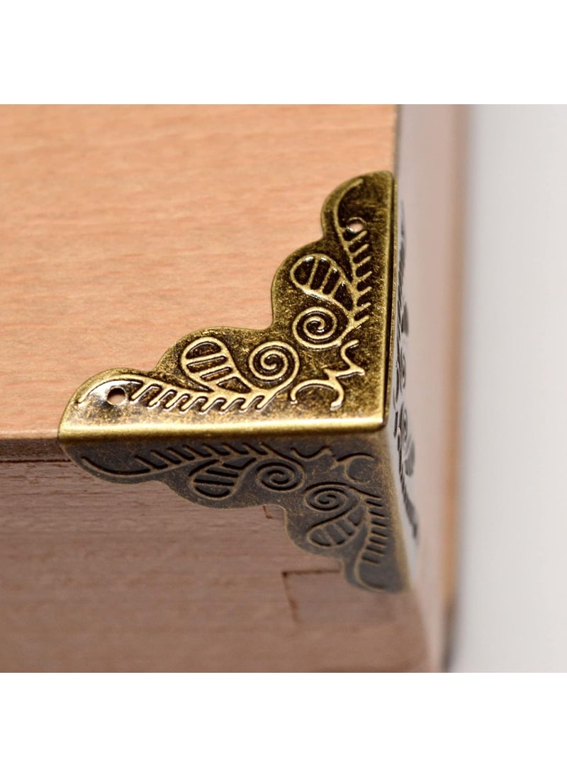 20 Pcs Vintage Bronze Corner Protectors Decorative Metal Edge Covers Antique Triangle Safety Guards Retro Right Angle Bracket with Nail for Furniture Jewelry Box Wood Case Small Size Side Length1