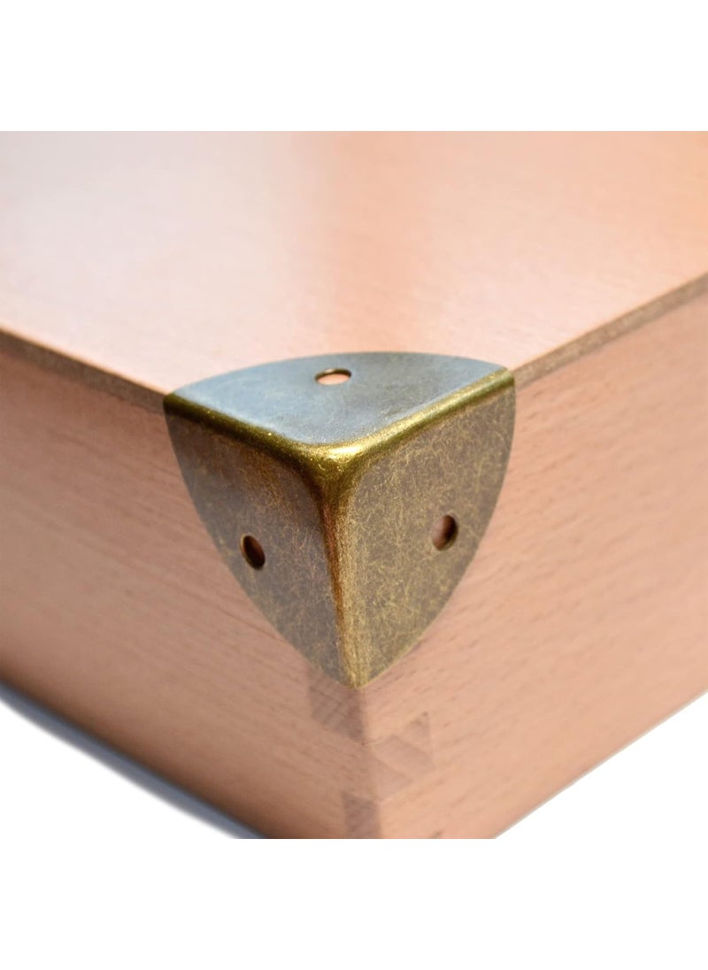 12 Pcs Vintage Bronze Corner Protectors Decorative Metal Edge Covers Antique Triangle Safety Guards Retro Right Angle Bracket for Furniture Jewelry Box Wood Case Small Size Side Length114