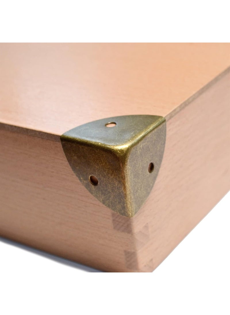 12 Pcs Vintage Bronze Corner Protectors Decorative Metal Edge Covers Antique Triangle Safety Guards Retro Right Angle Bracket for Furniture Jewelry Box Wood Case Small Size Side Length114