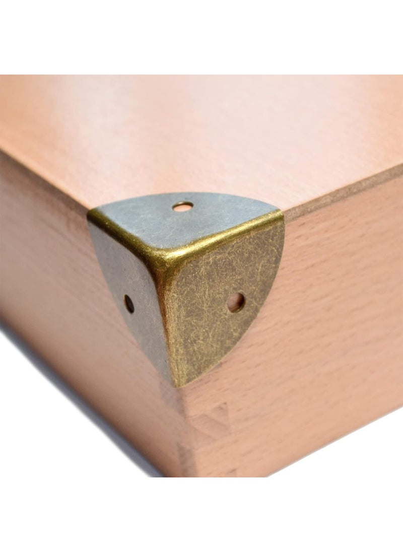12 Pcs Vintage Bronze Corner Protectors Decorative Metal Edge Covers Antique Triangle Safety Guards Retro Right Angle Bracket for Furniture Jewelry Box Wood Case Small Size Side Length114