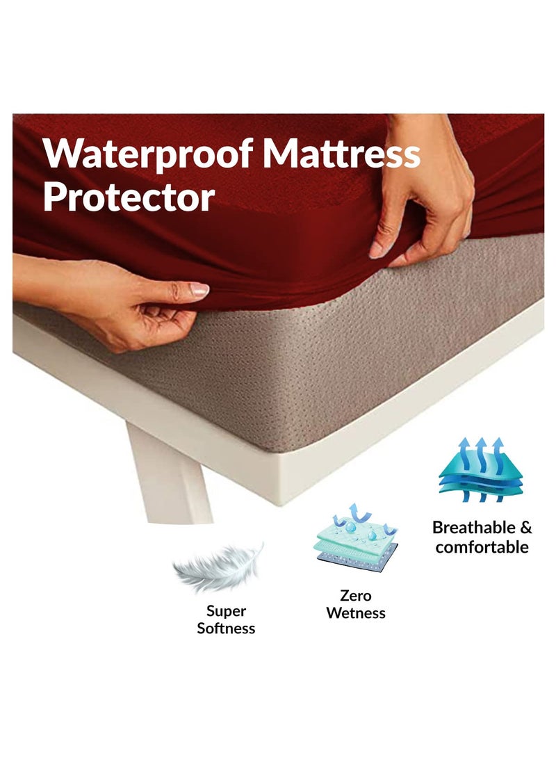 Baby Story Water Resistant Cotton Mattress Protector 78x60 Queen Size Maroon