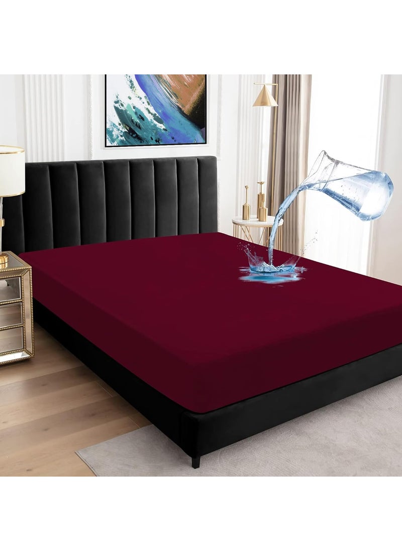 BeyBee 100 Waterproof Interlock Mattress Protector Breathable Hypoallergenic Washable 2X Absorbency Soft Slim Easy Elastic Fitted Bed Protector Size78 72 Maroon