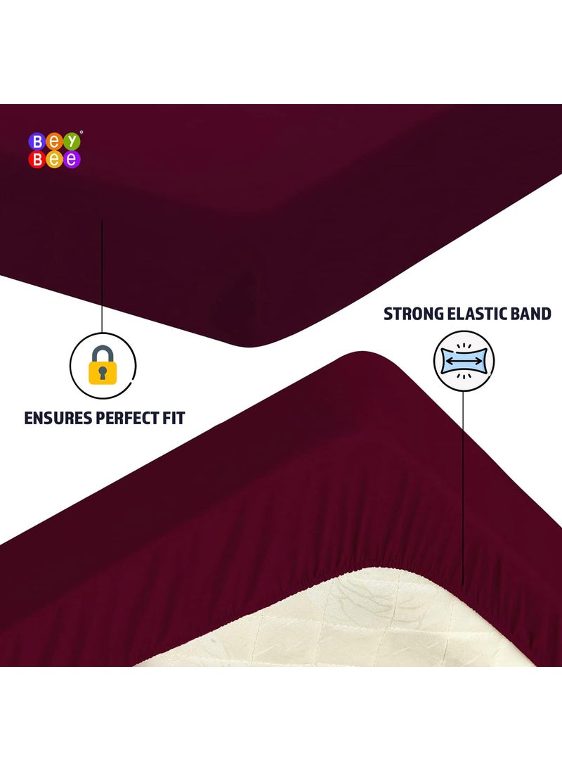 BeyBee 100 Waterproof Interlock Mattress Protector Breathable Hypoallergenic Washable 2X Absorbency Soft Slim Easy Elastic Fitted Bed Protector Size78 72 Maroon