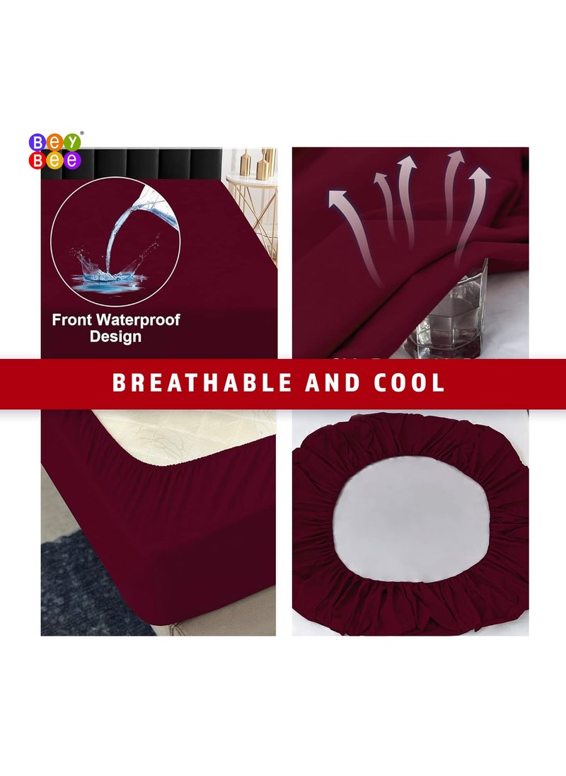 BeyBee 100 Waterproof Interlock Mattress Protector Breathable Hypoallergenic Washable 2X Absorbency Soft Slim Easy Elastic Fitted Bed Protector Size78 72 Maroon