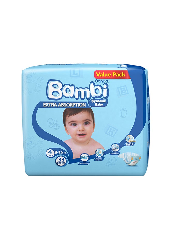 Size 4, Large, 8-16 Kg, Value Pack, 33 Diapers