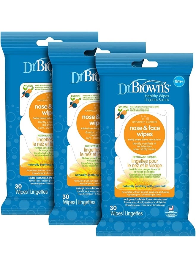 Dr. Brown's Nose And Face Wipes, 30 Count, 3-Pack