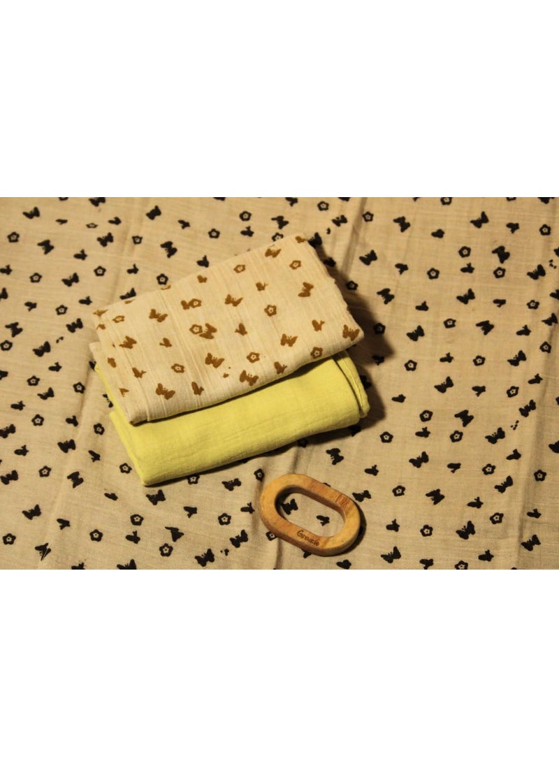 GRAZIO Best Natural Print Baby Wipe Muslin Double Layer Organic Cotton Towels Printed Pack of 3 06GKSDF 02
