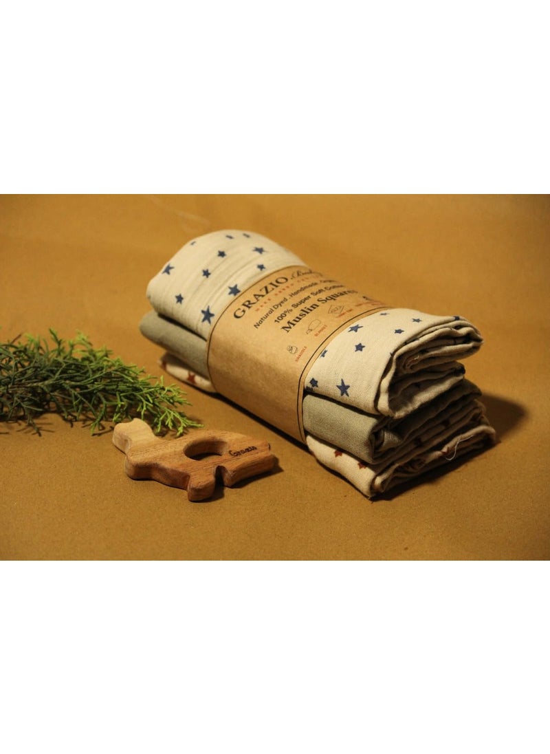 GRAZIO Born Baby Wipe Cloths Muslin Double Layer Organic Cotton Towels Pack of 3 05GKSDF02