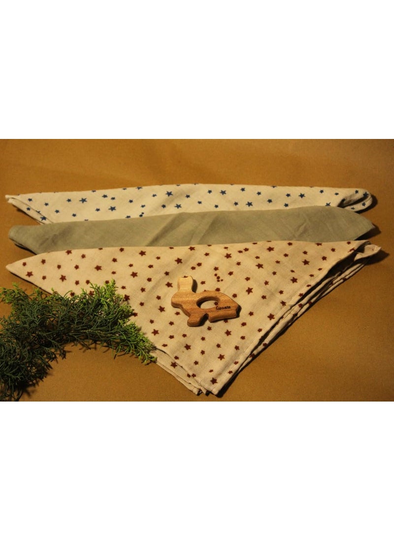 GRAZIO Born Baby Wipe Cloths Muslin Double Layer Organic Cotton Towels Pack of 3 05GKSDF02