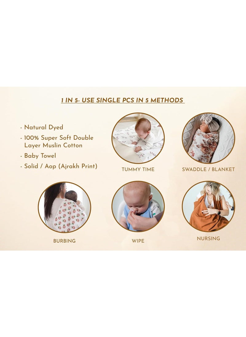 GRAZIO Baby Swaddle Wipe Cloths Muslin Double Layer Infants Pack of 3