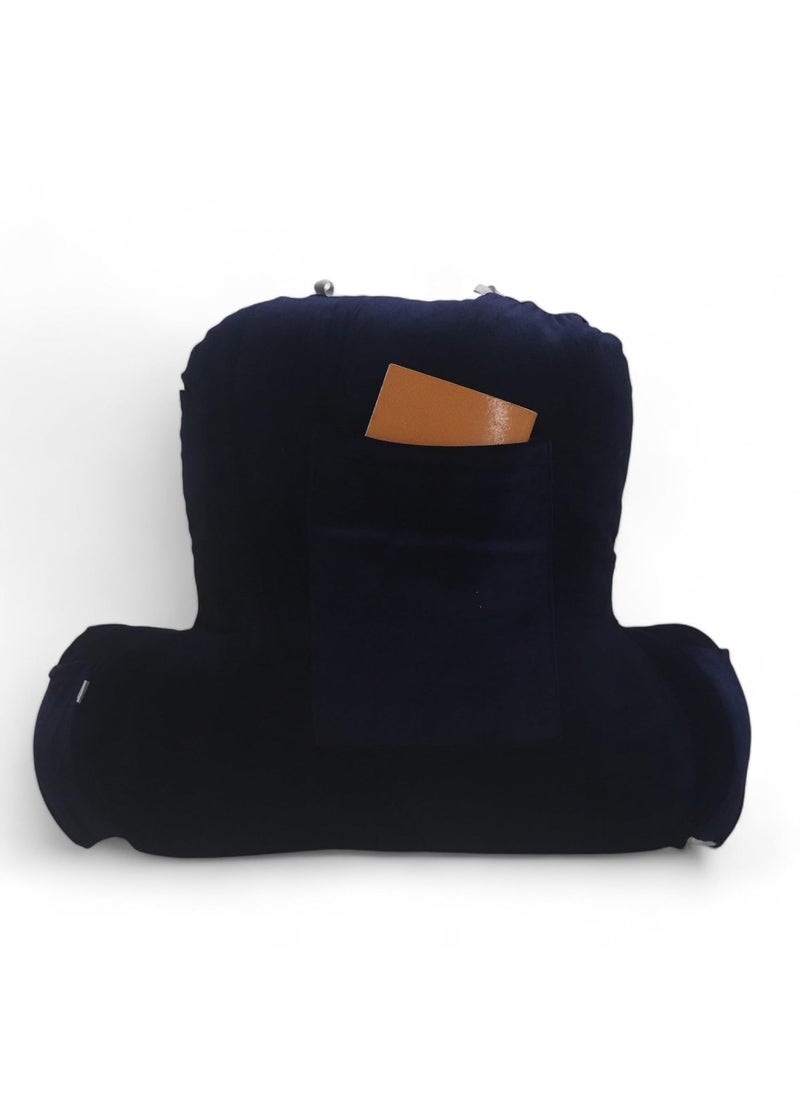 COOZLY Backrest Pillow Reading Pillow Bed Support Pillow with High Armrests Strechable Velvet Removable Cover Navy