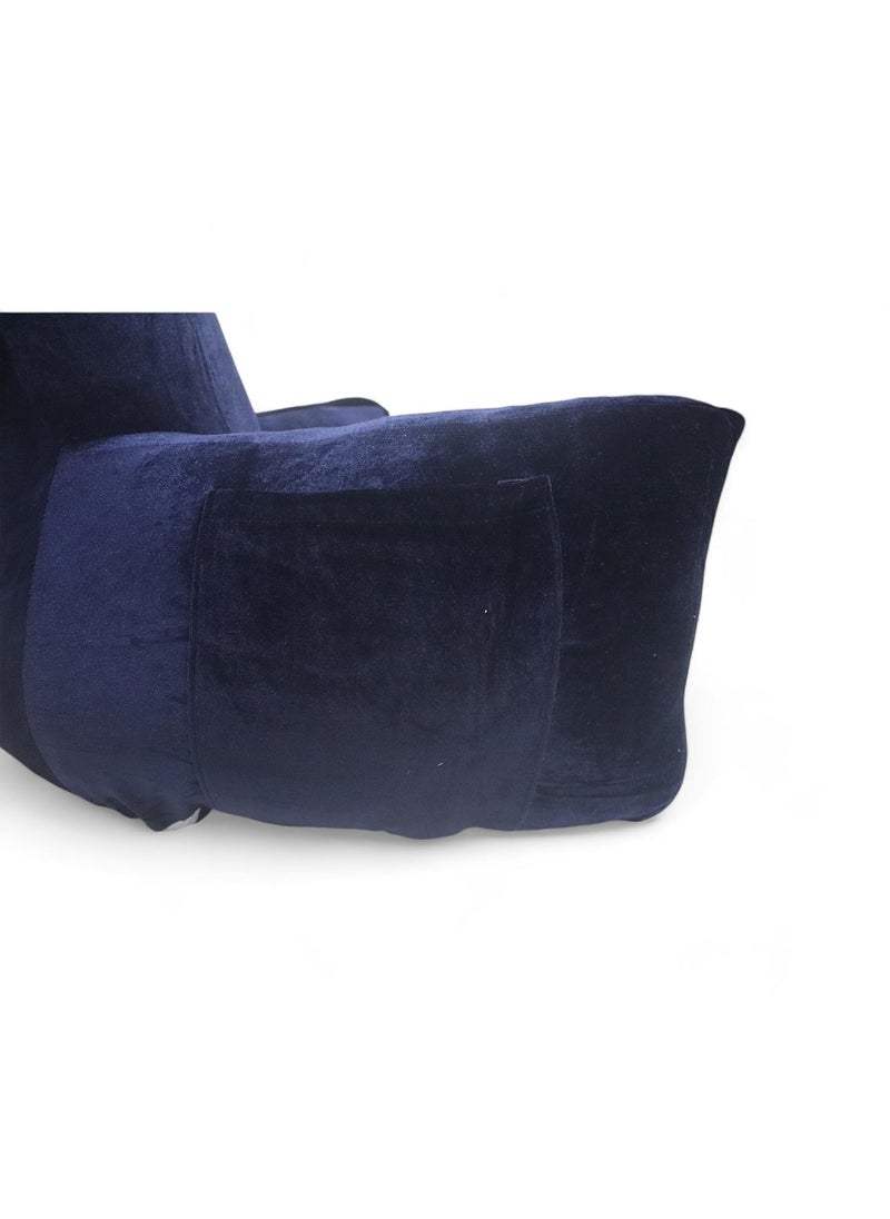 COOZLY Backrest Pillow Reading Pillow Bed Support Pillow with High Armrests Strechable Velvet Removable Cover Navy